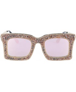 Oversized Oversized Square Frame Bling Rhinestone Crystal Sunglasses For Women - Coffee - CU1939TAUHR $13.73