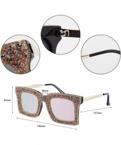 Oversized Oversized Square Frame Bling Rhinestone Crystal Sunglasses For Women - Coffee - CU1939TAUHR $13.73