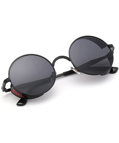 Shield Vintage Hippie Retro Metal Round Circle Frame Sunglasses CS1039 - Black Gray - CU12NU63KUH $14.55