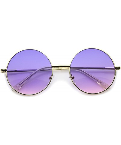 Oversized Bohemian Full Metal Frame Gradient Flat Lens Oversize Round Sunglasses 54mm - Gold / Blue-pink - C112I21S18D $11.79