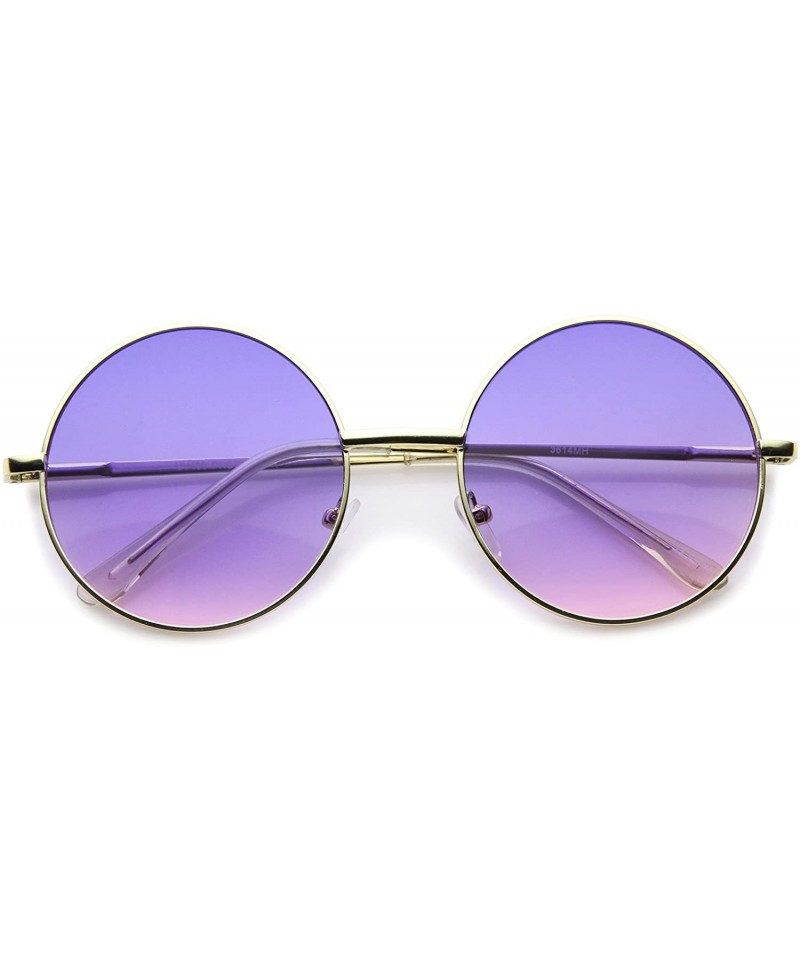 Oversized Bohemian Full Metal Frame Gradient Flat Lens Oversize Round Sunglasses 54mm - Gold / Blue-pink - C112I21S18D $11.79