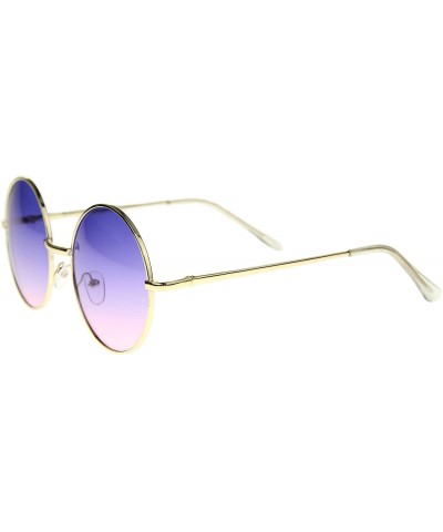 Oversized Bohemian Full Metal Frame Gradient Flat Lens Oversize Round Sunglasses 54mm - Gold / Blue-pink - C112I21S18D $11.79