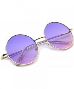 Oversized Bohemian Full Metal Frame Gradient Flat Lens Oversize Round Sunglasses 54mm - Gold / Blue-pink - C112I21S18D $11.79