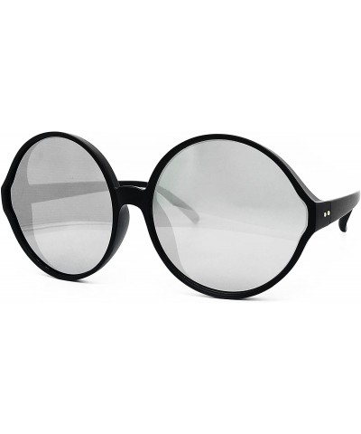 Oversized 7464 Premium Oversize XXL Women Round Retro Vintage Brand Style Sunglasses - Matte Black/ Silver - CE18E7Y5M3O $14.88