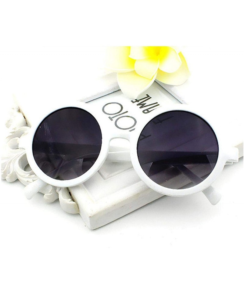 Round Vintage Small Round Sunglasses Women Men Classic Retro Coating Sun Glasses Driving Eyewear Black Red - White - CV199C6A...