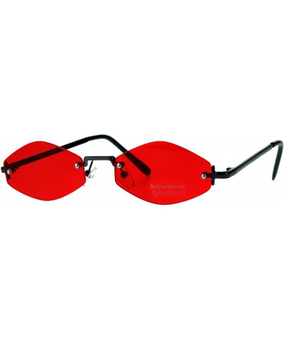 Oval Rimless Skinny Diamond Shape Sunglasses Womens Indie Fashion Shades - Gunmetal (Red) - CF18EDK2AMO $21.30