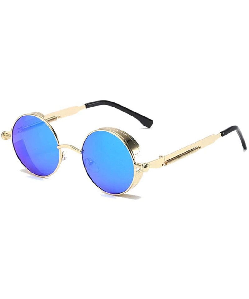 Round Sunglasses Retro Round Men Women Eyewear Vintage Hippie Metal Circle Steampunk Glasses Color Mirrored Lens - Blue - CY1...