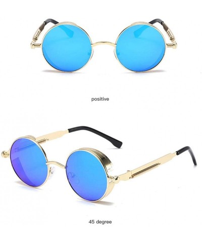 Round Sunglasses Retro Round Men Women Eyewear Vintage Hippie Metal Circle Steampunk Glasses Color Mirrored Lens - Blue - CY1...