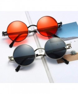 Round Sunglasses Retro Round Men Women Eyewear Vintage Hippie Metal Circle Steampunk Glasses Color Mirrored Lens - Blue - CY1...