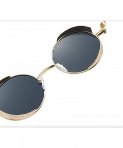 Round Sunglasses Retro Round Men Women Eyewear Vintage Hippie Metal Circle Steampunk Glasses Color Mirrored Lens - Blue - CY1...