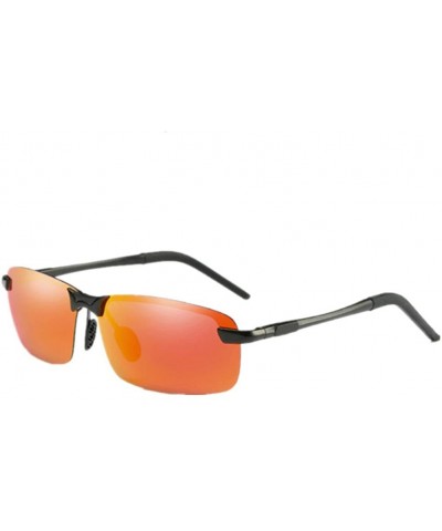 Rimless Men Fashion Polarized UV400 Sunglasses Driving Mirrors Coating Eyewear Sun Glass - Black F Red Lens - CW17YT26QU8 $21.27