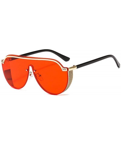 Square 2019 new fashion half frame punk unisex brand retro luxury men's driving sunglasses UV400 - Red - CV18T4NO4KN $13.94