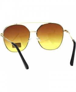 Rectangular Womens Double Flat Top Bridge 90s Metal Rim Round Designer Sunglasses - Gold Brown Yellow - CZ18EQ909YR $10.65