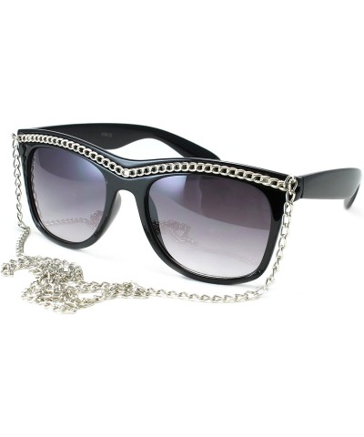Round Women's Chain Link Plastic Sunglasses - Black - CD1196G1ASL $20.13