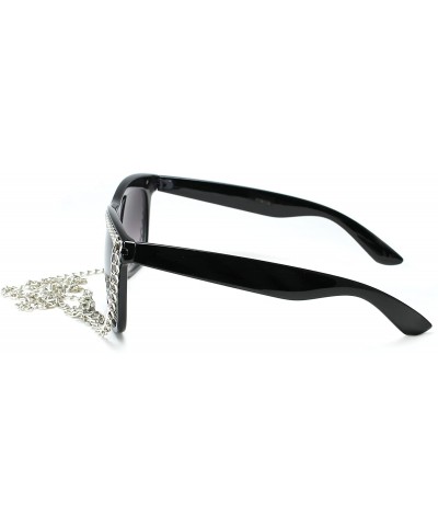 Round Women's Chain Link Plastic Sunglasses - Black - CD1196G1ASL $11.47