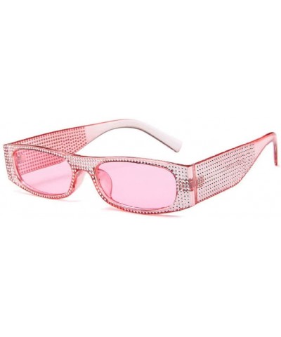 Square Rhinestone Sun Glasses Transparent Frame Women Square Sunglasses Sexy Sunglasses - Purple - CI18U46N4WL $13.30