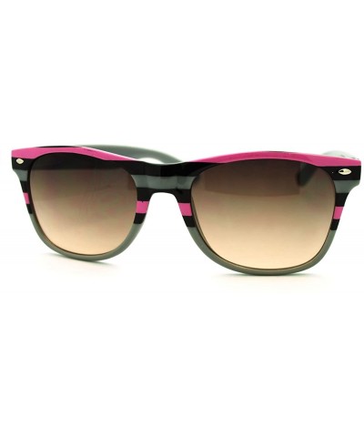 Wayfarer Stripe Print Square Sunglasses Classic Square Horn Rim Frame Unisex - Gray Pink - CS11F97AIO3 $9.53