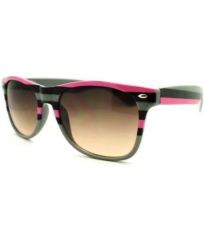 Wayfarer Stripe Print Square Sunglasses Classic Square Horn Rim Frame Unisex - Gray Pink - CS11F97AIO3 $9.53