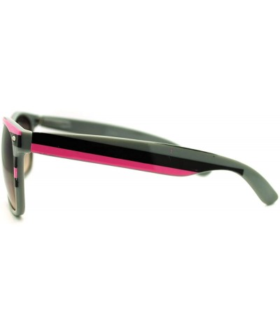 Wayfarer Stripe Print Square Sunglasses Classic Square Horn Rim Frame Unisex - Gray Pink - CS11F97AIO3 $9.53