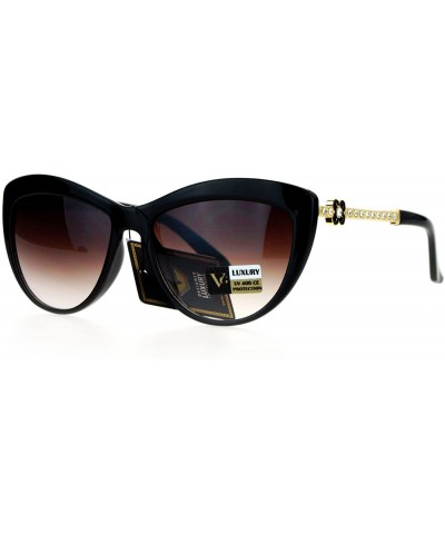 Cat Eye Womens Rhinestone Flower Jewel Cat Eye Sunglasses - Black Brown - CT12EO5O4TV $15.31