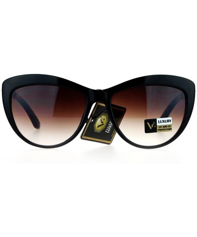 Cat Eye Womens Rhinestone Flower Jewel Cat Eye Sunglasses - Black Brown - CT12EO5O4TV $15.31