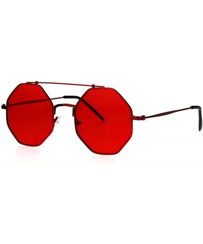 Round Octagon Shape Sunglasses Flat Top Metal Frame Colorful Shades UV 400 - Red - CG185Z5UKWO $13.28