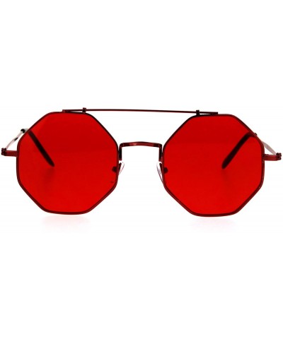 Round Octagon Shape Sunglasses Flat Top Metal Frame Colorful Shades UV 400 - Red - CG185Z5UKWO $13.28