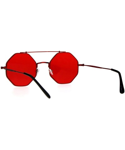 Round Octagon Shape Sunglasses Flat Top Metal Frame Colorful Shades UV 400 - Red - CG185Z5UKWO $13.28