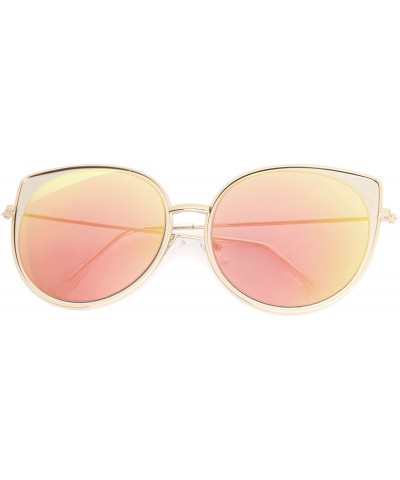 Oversized Oversized Large Cat Eye Designer Metal Thin Frame Color Mirror Lens M10315-CM - Red Yellow - C512O5NDAB7 $12.42