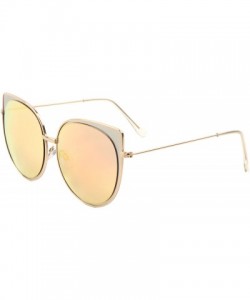 Oversized Oversized Large Cat Eye Designer Metal Thin Frame Color Mirror Lens M10315-CM - Red Yellow - C512O5NDAB7 $12.42