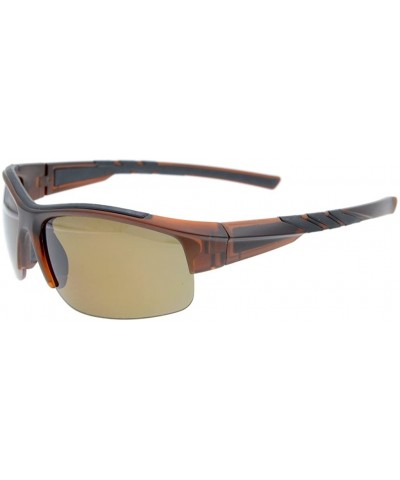 Sport Polycarbonate Polarized Sport Sunglasses Half Rimless TR90 Unbreakable - Brown/Brown Lens - C612N8TDFVI $17.73