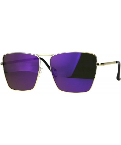 Square Womens Chic Trendy Sunglasses Square Metal Frame Mirror Lens UV 400 - Gold (Purple Mirror) - C7180X8DEK9 $11.04