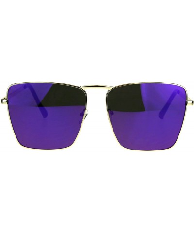 Square Womens Chic Trendy Sunglasses Square Metal Frame Mirror Lens UV 400 - Gold (Purple Mirror) - C7180X8DEK9 $11.04