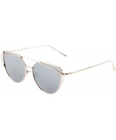 Round Mod Cat Eye Sunglasses Double Brow Flat Lens Color Mirrored - Gold/Silver - CM17YL3DZSS $10.21