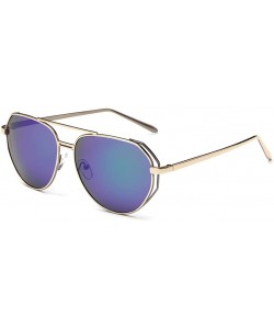 Oversized Women's Vintage Classic Full Mirrored Aviator Sunglasses UV400 59mm - Gold/Green - CS12FPZNGWZ $12.92