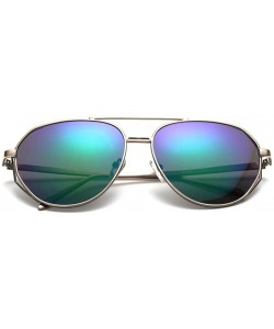 Oversized Women's Vintage Classic Full Mirrored Aviator Sunglasses UV400 59mm - Gold/Green - CS12FPZNGWZ $12.92