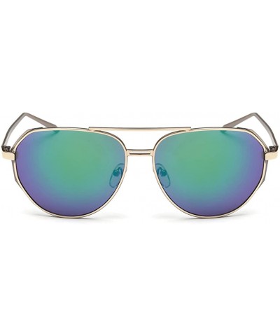 Oversized Women's Vintage Classic Full Mirrored Aviator Sunglasses UV400 59mm - Gold/Green - CS12FPZNGWZ $12.92