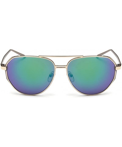 Oversized Women's Vintage Classic Full Mirrored Aviator Sunglasses UV400 59mm - Gold/Green - CS12FPZNGWZ $12.92