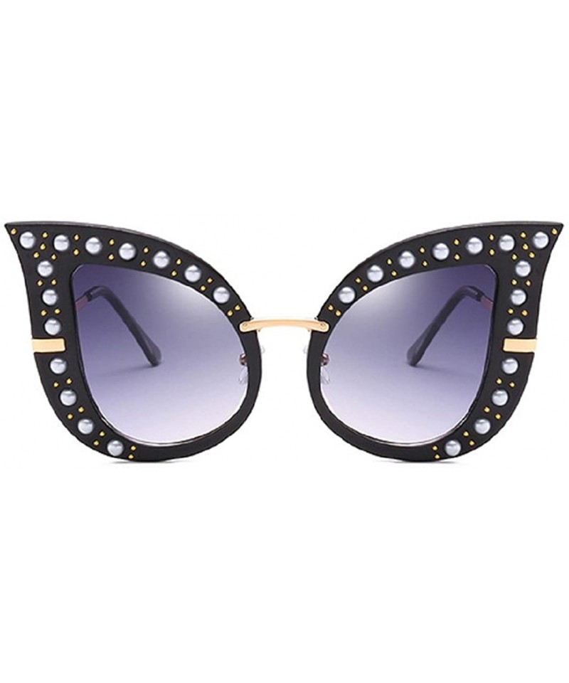 Cat Eye Cat Eye Fashion Shiny Diamond Women Sunglasses - Pearl Jeweled Glasses UV400 - Black - CM18CIDA7TN $19.78