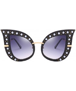 Cat Eye Cat Eye Fashion Shiny Diamond Women Sunglasses - Pearl Jeweled Glasses UV400 - Black - CM18CIDA7TN $19.78