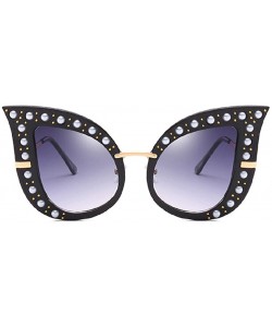 Cat Eye Cat Eye Fashion Shiny Diamond Women Sunglasses - Pearl Jeweled Glasses UV400 - Black - CM18CIDA7TN $9.15