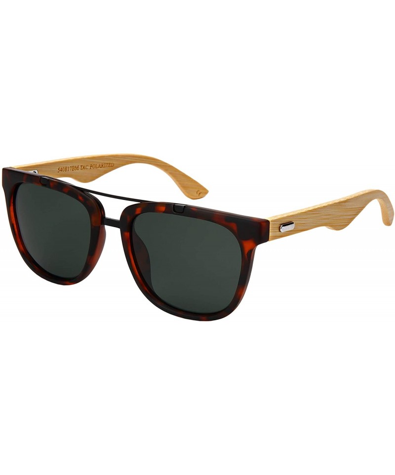 Square Polarized Wood Bamboo Square Aviator Sunglasses for Men Women with Double Crossbar 540817BM-P - C618OK3QT2D $18.26