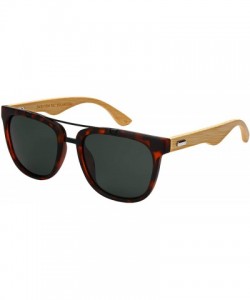 Square Polarized Wood Bamboo Square Aviator Sunglasses for Men Women with Double Crossbar 540817BM-P - C618OK3QT2D $18.26