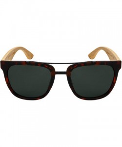 Square Polarized Wood Bamboo Square Aviator Sunglasses for Men Women with Double Crossbar 540817BM-P - C618OK3QT2D $18.26