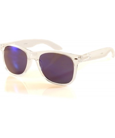 Square Eye-Candy Color Horn Rimmed Clear Frame Spring Hinge Sunglasses A083 A149 - (Mirrored) Blue Rv - CN18CL29GQD $8.83