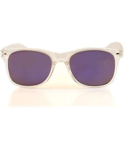 Square Eye-Candy Color Horn Rimmed Clear Frame Spring Hinge Sunglasses A083 A149 - (Mirrored) Blue Rv - CN18CL29GQD $8.83