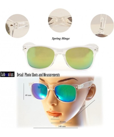 Square Eye-Candy Color Horn Rimmed Clear Frame Spring Hinge Sunglasses A083 A149 - (Mirrored) Blue Rv - CN18CL29GQD $8.83