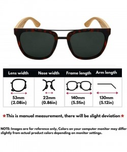 Square Polarized Wood Bamboo Square Aviator Sunglasses for Men Women with Double Crossbar 540817BM-P - C618OK3QT2D $18.26