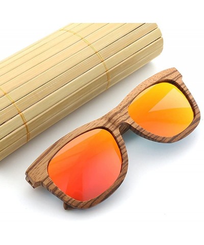 Wayfarer Wood Polarized Sunglasses for Men & Women Natural Wood Sunglasses Bamboo Glasses Mirror Lens - Orange - CD185Y9W40W ...