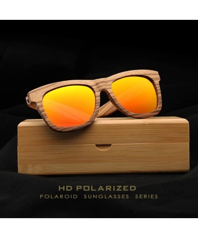 Wayfarer Wood Polarized Sunglasses for Men & Women Natural Wood Sunglasses Bamboo Glasses Mirror Lens - Orange - CD185Y9W40W ...